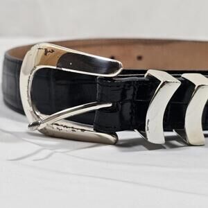 Vtg Onyx By Brighton Taper Belt Black Size 42 Handcrafted In Thr USA